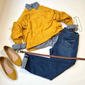 NWOT Old Navy Mustard Yellow Crewneck Sweater Boucle Knit Size M